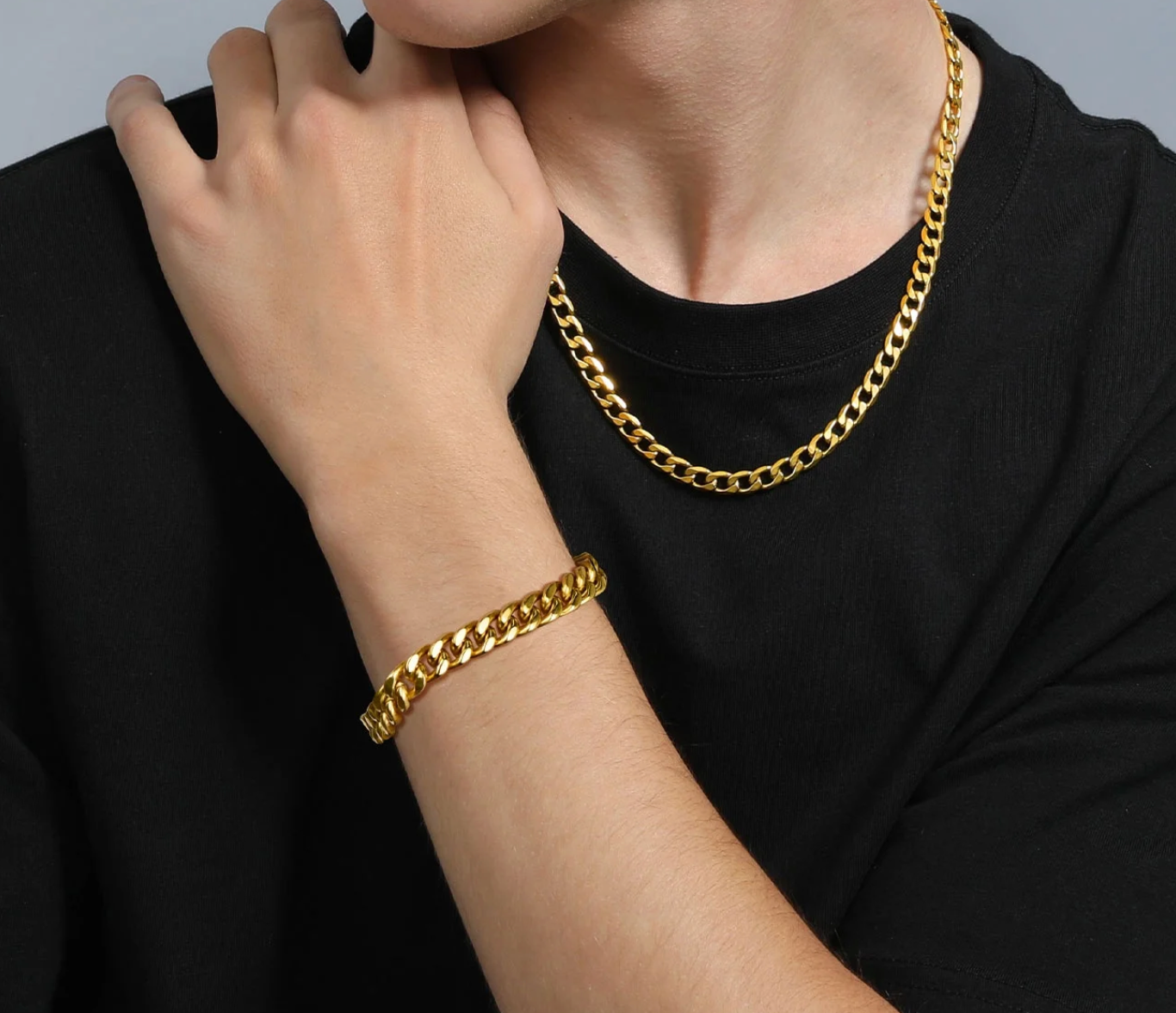 Mens 9mm gold plated cuban link bracelet 7.5 inch