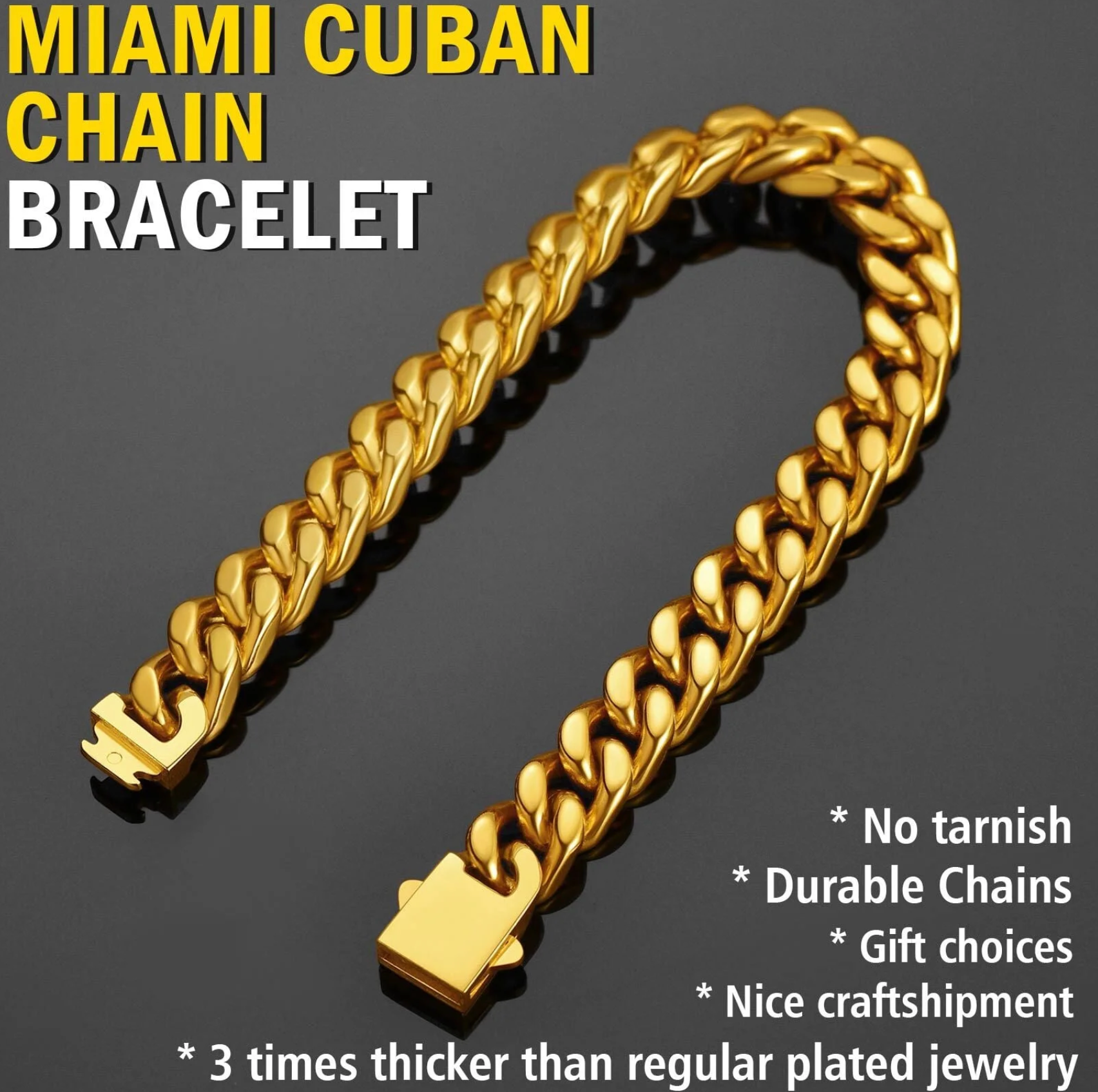 Mens 9mm gold plated cuban link bracelet 7.5 inch