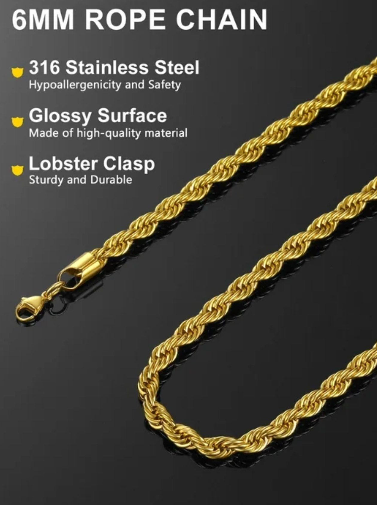 Mens 18 inch gold plated rope chain